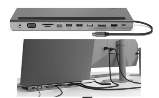 Item 14 - Estación de acoplamiento USB C, adaptador de monitor HDMI doble, adaptador de 3 monitores con doble HDMI, Displayport, VGA, carga PD de 100 W, 2USB A 2.0, adaptador de puertos USB C 2.0 + Cable HDMI + Cable VGA